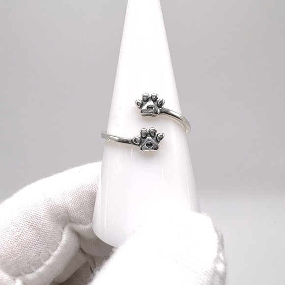.925 Sterling Silver Adjustable Paw Ring - Picture 4 of 12